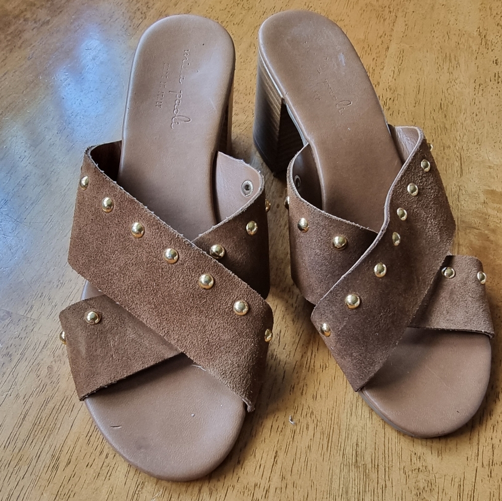 Mila Paoli Made In Italy Brown Suede Gold Studded Women's Sandals Size 8